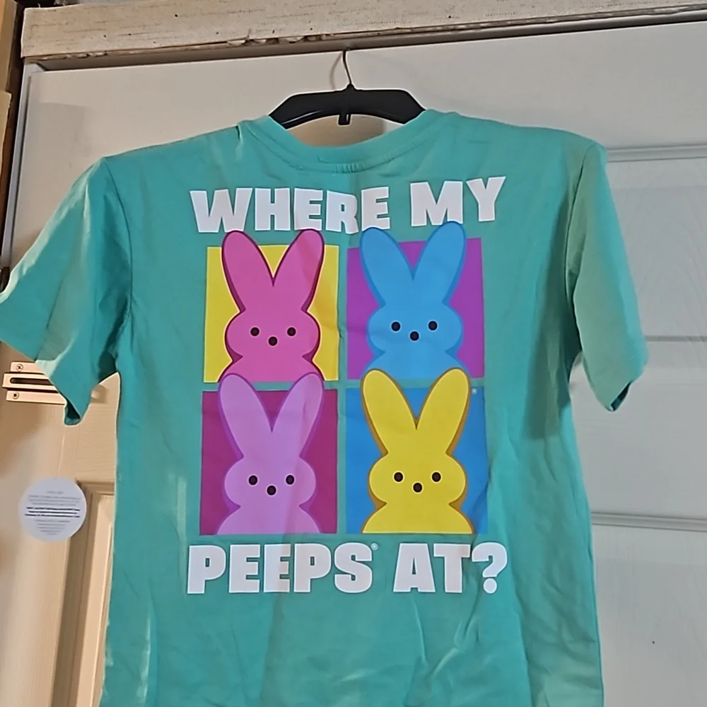 WHERE MY PEEPS AT? TEE: BLUE/GREEN: NEW WITH TAGS: SIZE 8